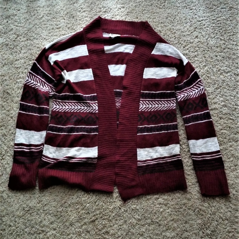 SAY WHAT? | Burgundy, White and Navy Blue Cardigan